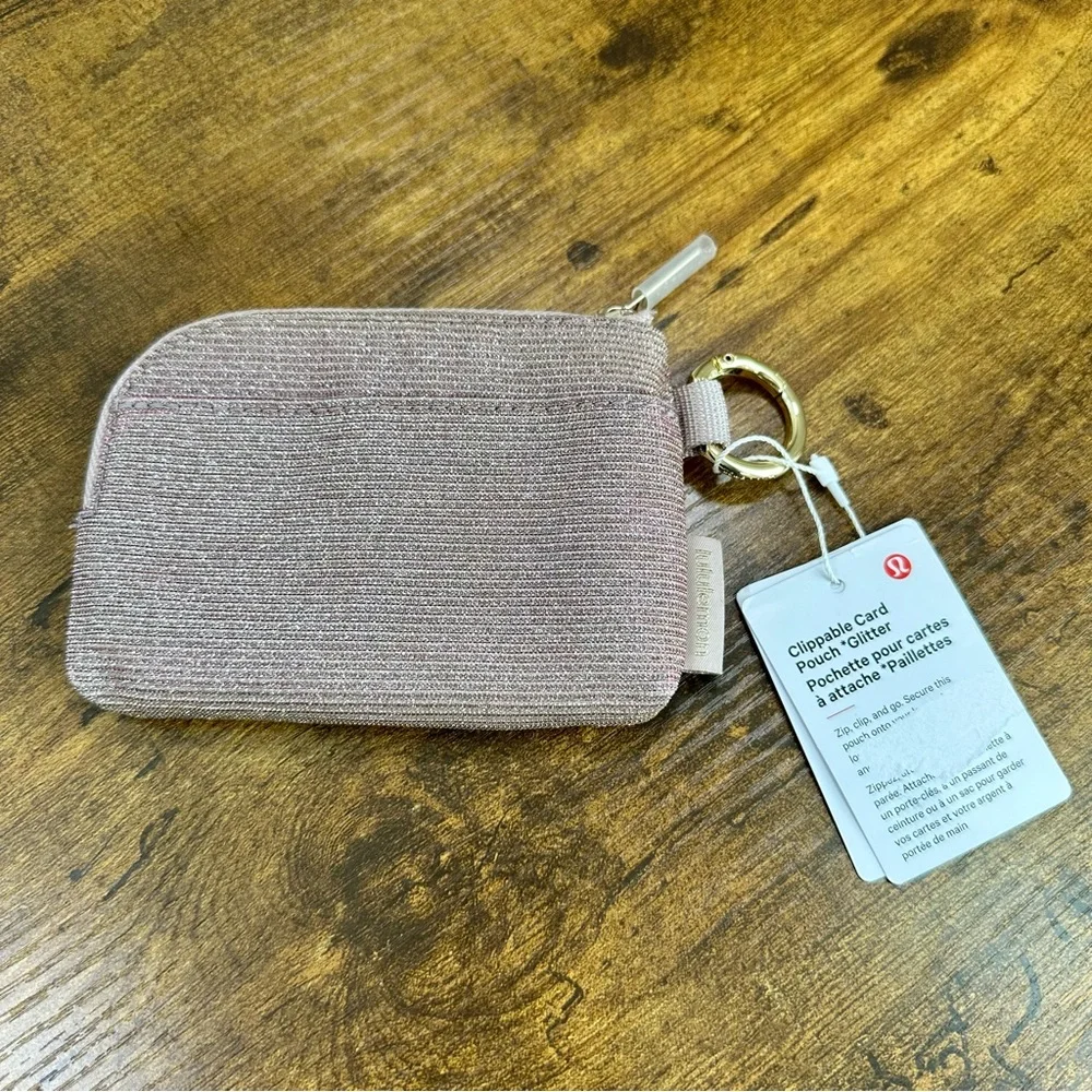 Lululemon Clippable Card Pouch, Glitter In Pink Champagne/Mink/Gold NWT